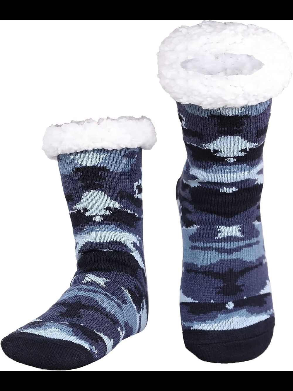Women's Navy Blue Camo Sherpa-Lined Cozy Socks